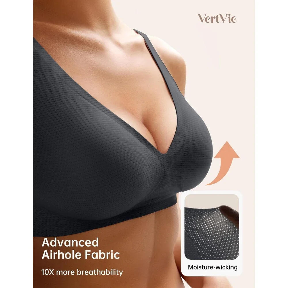 Vertvie Women's Black Jelly Wireless Bras Push Up Plunge Seamless T-shirt No XL